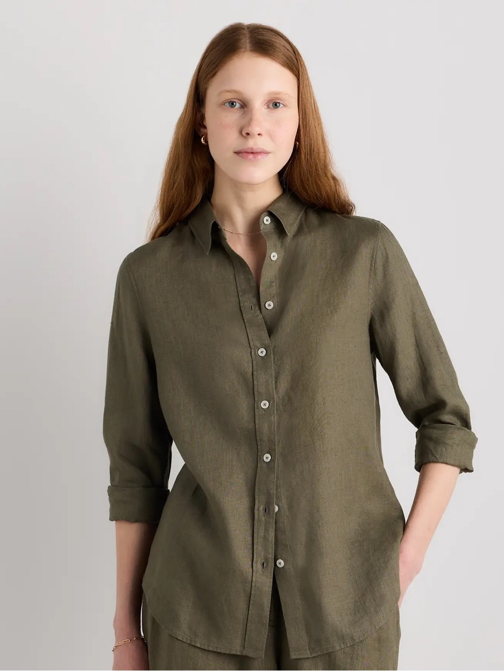 Quince Olive European Linen Button-Down Shirt for Women- Size XL